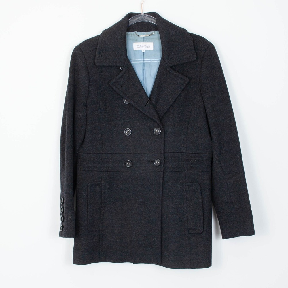 Calvin Klein Womens Wool Blend Pea Coat Jacket Size 8 Gray Classic Quiet Luxury